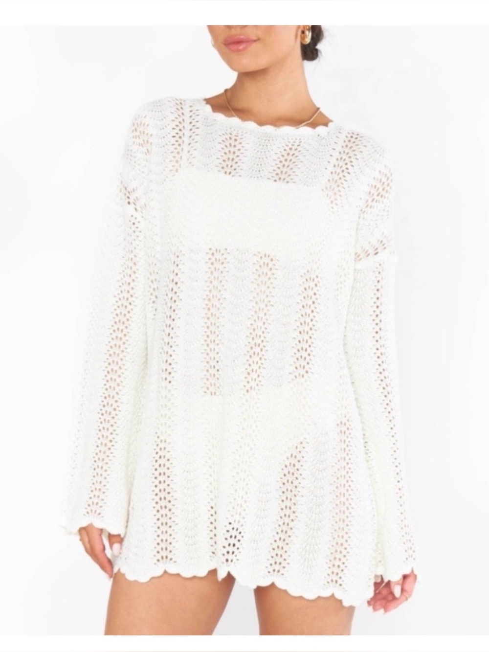 NWOT Show Me Your Mumu White Crochet Packable Pullover Coverup Dress